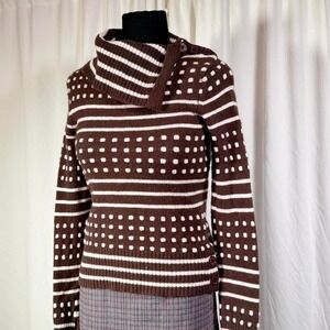 Vintage Fossil Lambswool Blend Turtleneck Sweater – Brown/White –‎ Women's S